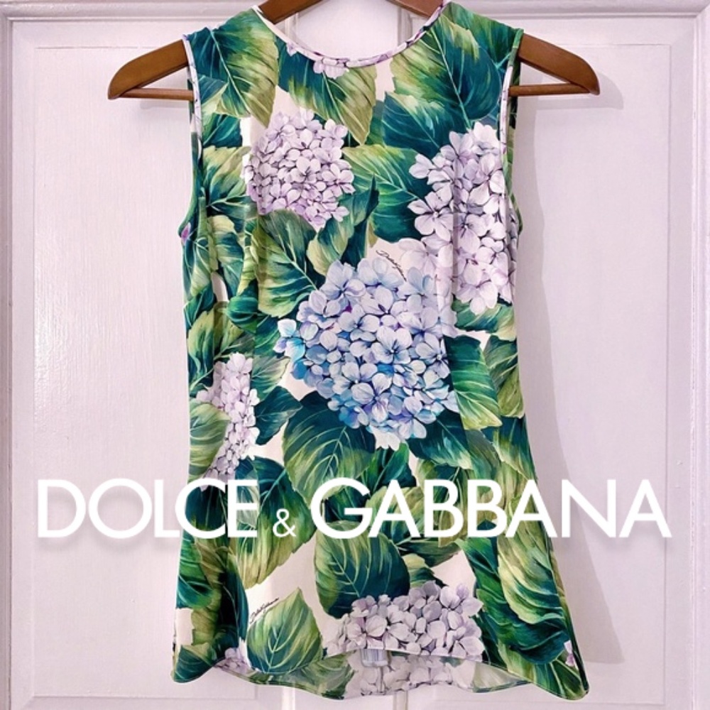 DOLCE & GABBANA Iconic Hydrangea / Logo Print silk blouse